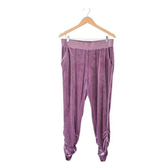 Juicy Couture Glitter Velour Track Pants Ruched Women Size Large Pink - Picture 2 of 5